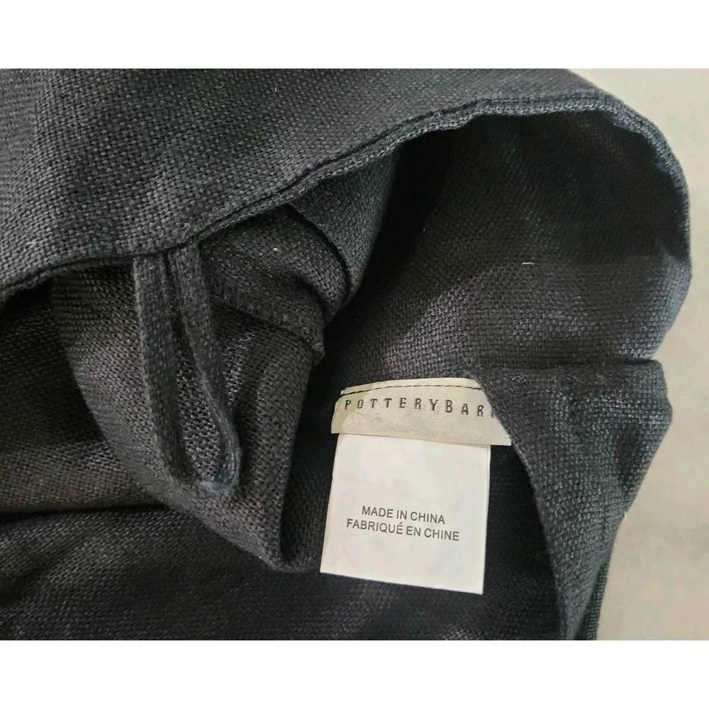 2/POTTERY BARN Black 100% Linen Pillow Covers Wood Buttons Asian Modern 18X18 EC